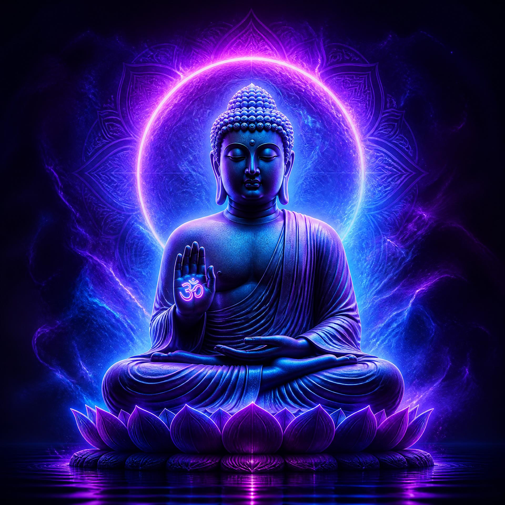 Neon Buddha wall art feature piece